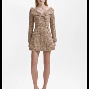 Gold Tinsel Boucle Off Shoulder Mini Dress size 12 NWT